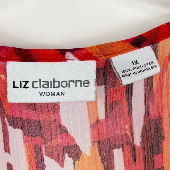Liz Claiborne Women Chiffon Orange Blouse Abstract Geometric Print Plus Size 1X - Picture 7 of 10